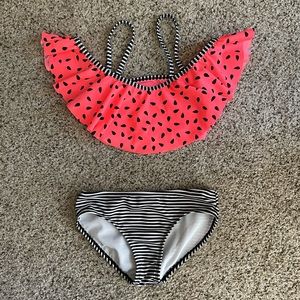 4 for $10 Watermelon seed black and white stripe 2 piece swimsuit size 7/8